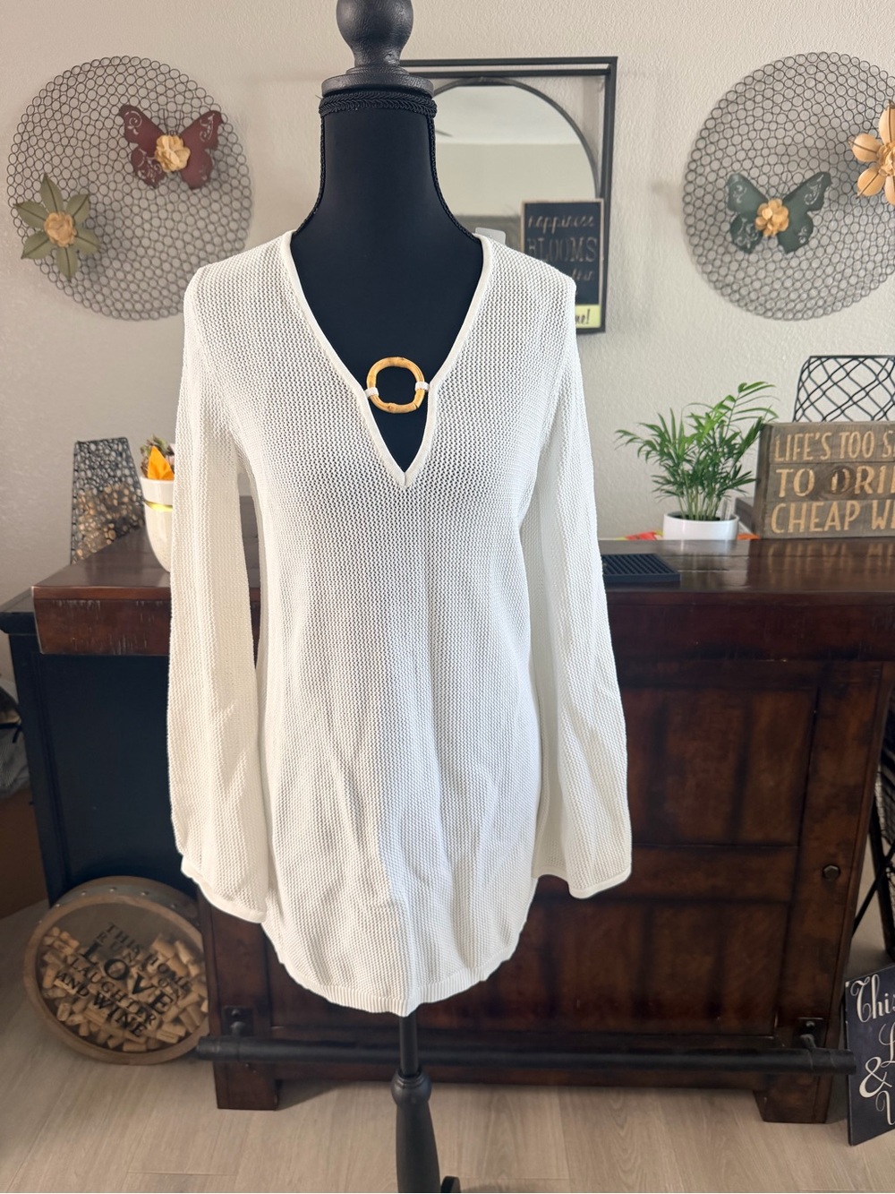 House of Harlow 1960 White Boho Crochet Knit Beach Cover-Up